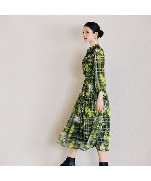 Rose Tiara/ローズティアラ フラワーチェックプリントワンピース ブラック 38 Rose Tiara/ローズティアラ フラワーチェックプリントワンピース ブラック 38