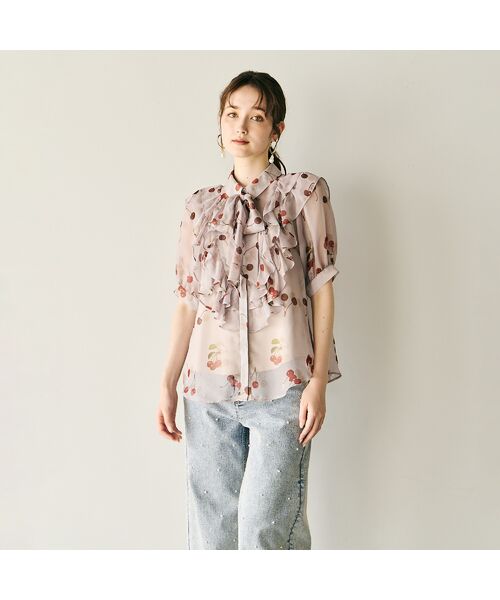 Rose Tiara / ローズティアラ シャツ・ブラウス | チェリープリントリボン付きブラウス | 詳細4