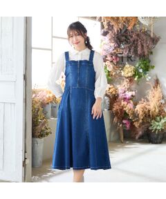 Rose Tiara / ローズティアラ ミニ丈・ひざ丈ワンピース | 【伸縮性◎】フレアデニムジャンパースカート