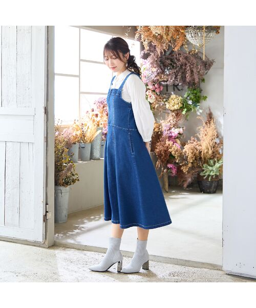 Rose Tiara / ローズティアラ ミニ丈・ひざ丈ワンピース | 【伸縮性◎】フレアデニムジャンパースカート | 詳細2