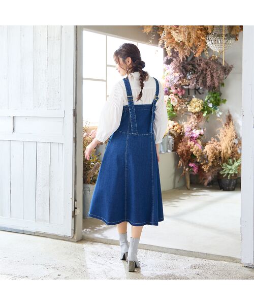 Rose Tiara / ローズティアラ ミニ丈・ひざ丈ワンピース | 【伸縮性◎】フレアデニムジャンパースカート | 詳細5