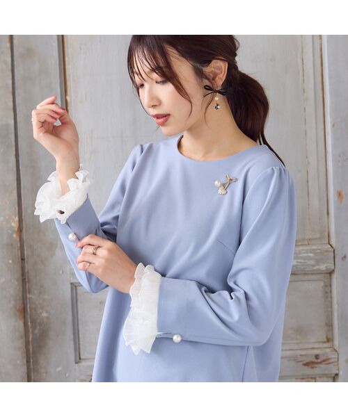 Rose Tiara / ローズティアラ シャツ・ブラウス | 【2WAY】【UVカット/防シワ】プリーツ袖カットソー(ブルー)