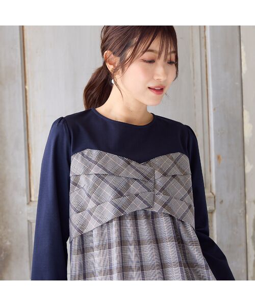 Rose Tiara/ローズティアラ 【UVカット】レイヤード風カットソー ダークブルー 42