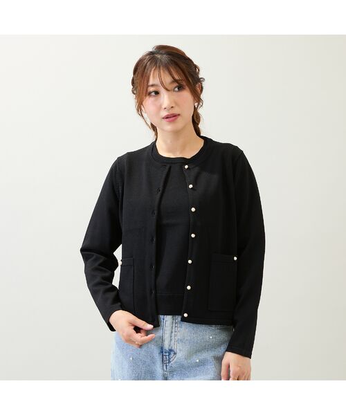 Rose Tiara/ローズティアラ 【ブローチ付き】アンサンブルニット ブラック 38 Rose Tiara/ローズティアラ 【ブローチ付き】アンサンブルニット ブラック 38