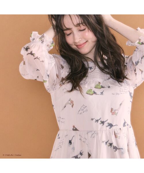 Rose Tiara / ローズティアラ ミニ丈・ひざ丈ワンピース | 【くらはしれいコラボ】クロネコPTピンタックフリルワンピース | 詳細1