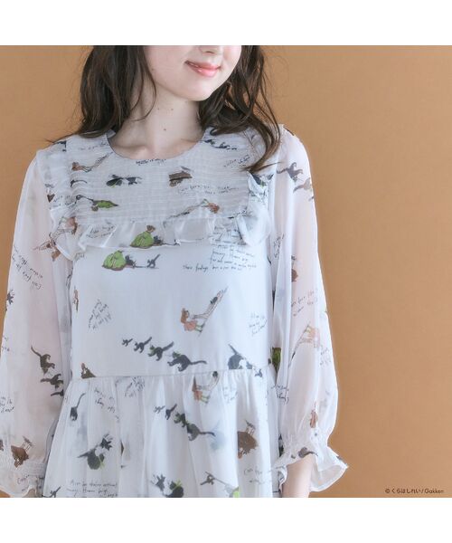 Rose Tiara / ローズティアラ ミニ丈・ひざ丈ワンピース | 【くらはしれいコラボ】クロネコPTピンタックフリルワンピース | 詳細6