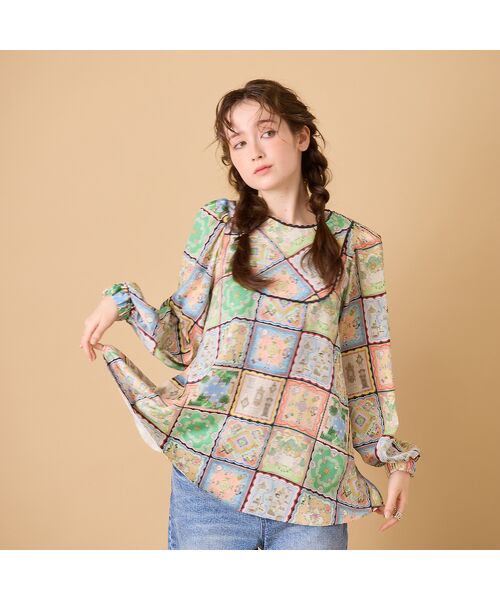 Rose Tiara/ローズティアラ 【22fabric】ハンカチコレクター/ ブラウス ダークブルー 46 Rose Tiara/ローズティアラ 【22fabric】ハンカチコレクター/ ブラウス ダークブルー 46