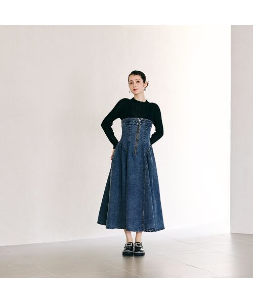 Rose Tiara / ローズティアラ ミニ丈・ひざ丈ワンピース | デニムドッキングワンピース | 詳細1