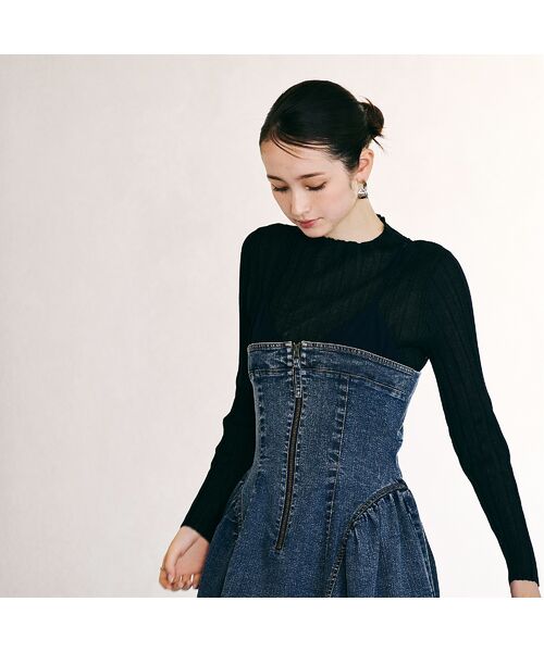 Rose Tiara / ローズティアラ ミニ丈・ひざ丈ワンピース | デニムドッキングワンピース | 詳細3