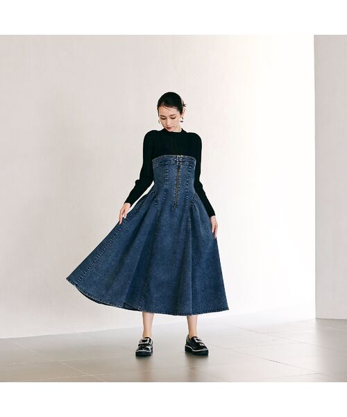 Rose Tiara / ローズティアラ ミニ丈・ひざ丈ワンピース | デニムドッキングワンピース | 詳細7