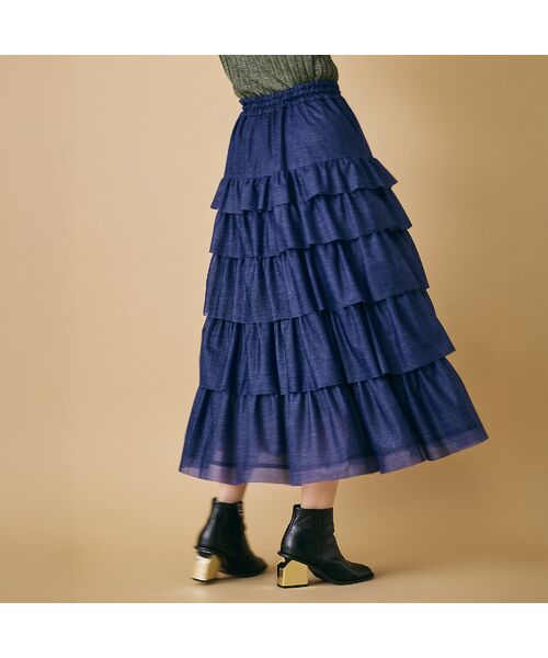 Rose Tiara / ローズティアラ ミニ・ひざ丈スカート | デニムプリントオーガンジースカート | 詳細3