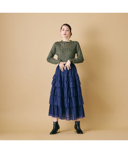 Rose Tiara / ローズティアラ ミニ・ひざ丈スカート | デニムプリントオーガンジースカート | 詳細4