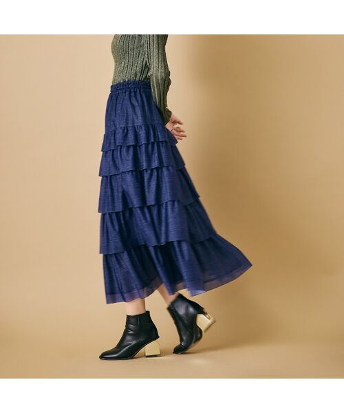 Rose Tiara / ローズティアラ ミニ・ひざ丈スカート | デニムプリントオーガンジースカート | 詳細5