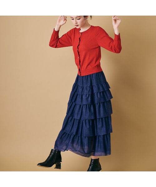 Rose Tiara / ローズティアラ ミニ・ひざ丈スカート | デニムプリントオーガンジースカート | 詳細6