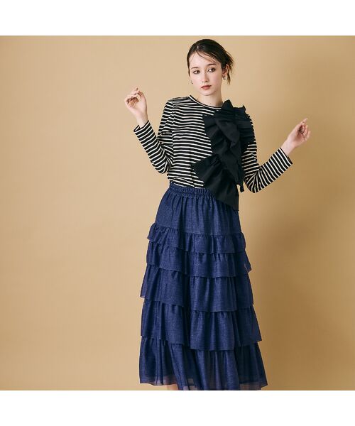 Rose Tiara / ローズティアラ ミニ・ひざ丈スカート | デニムプリントオーガンジースカート | 詳細7