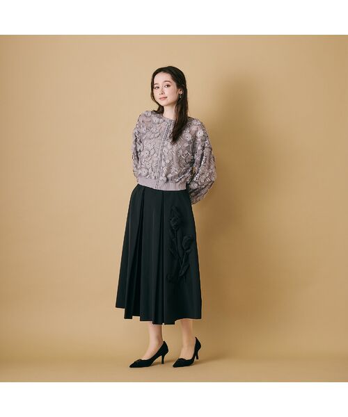 Rose Tiara / ローズティアラ ミニ・ひざ丈スカート | 立体フラワーモチーフ付きフレアスカート | 詳細12