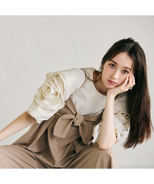 Rose Tiara/ローズティアラ 胸元リボンサロペット ベージュ 36