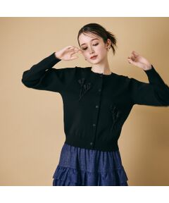 Rose Tiara / ローズティアラ ニット・セーター | 立体フラワーモチーフ付きカーディガン