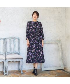 【美品♡希少46】ローズティアラ　華やかプリントワンピース　フレアレース袖　紺 Rose Tiara ワンピース ローズプリントワンピース : ZOZOTOWN