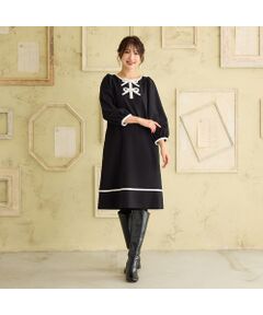 Rose Tiara / ローズティアラ ミニ丈・ひざ丈ワンピース | 【伸縮性◎/イージーケア】配色リボンワンピース