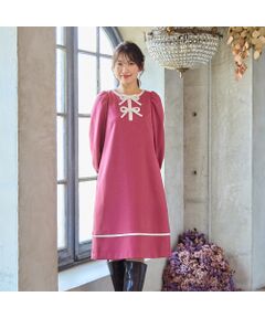 Rose Tiara / ローズティアラ ミニ丈・ひざ丈ワンピース | 【伸縮性◎/イージーケア】配色リボンワンピース