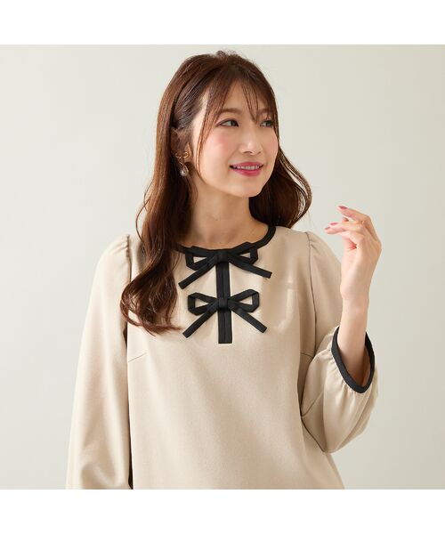 Rose Tiara / ローズティアラ ミニ丈・ひざ丈ワンピース | 【伸縮性◎/イージーケア】配色リボンワンピース | 詳細1