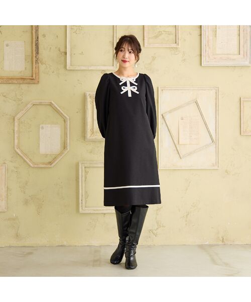 Rose Tiara / ローズティアラ ミニ丈・ひざ丈ワンピース | 【伸縮性◎/イージーケア】配色リボンワンピース | 詳細3