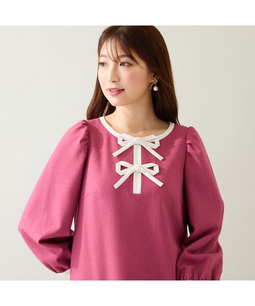 Rose Tiara / ローズティアラ ミニ丈・ひざ丈ワンピース | 【伸縮性◎/イージーケア】配色リボンワンピース | 詳細4