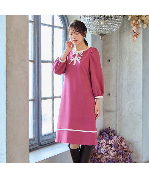 Rose Tiara / ローズティアラ ミニ丈・ひざ丈ワンピース | 【伸縮性◎/イージーケア】配色リボンワンピース | 詳細5