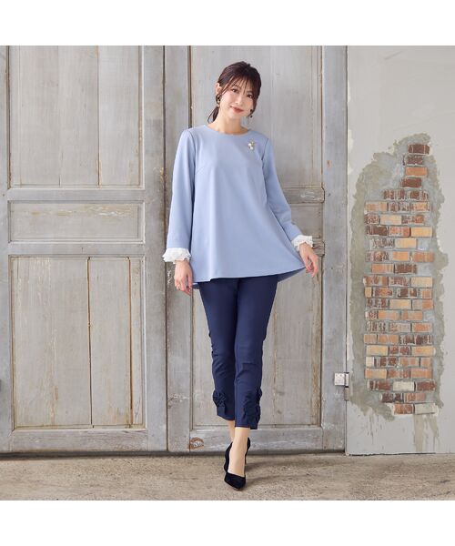 Rose Tiara/ローズティアラ 【大人気アイテム】【UVカット/伸縮性◎】リボンレギンスパンツ ダークブルー 38