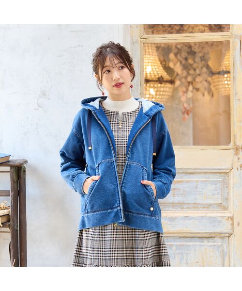 Rose Tiara / ローズティアラ パーカー | デニムライクジップアップパーカー(ダークブルー)