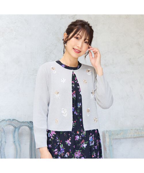 Rose Tiara / ローズティアラ ニット・セーター | 【人気デザイン】フラワースパンコール刺繍カーディガン | 詳細1