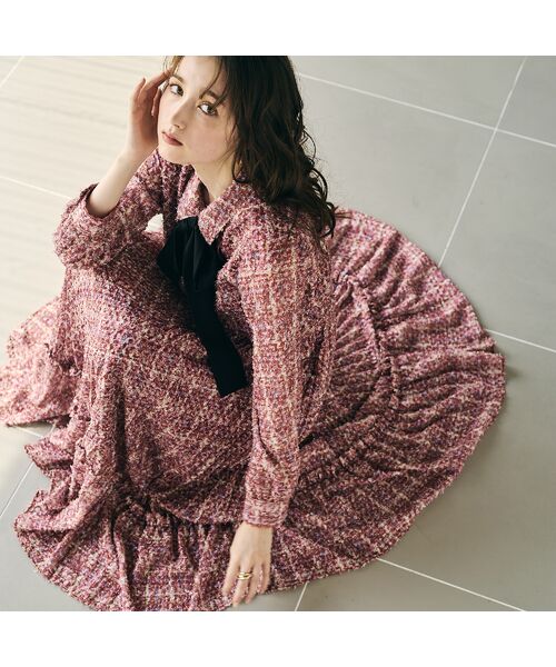 Rose Tiara/ローズティアラ 【人気追加】ツィードプリントワンピース レッド 36