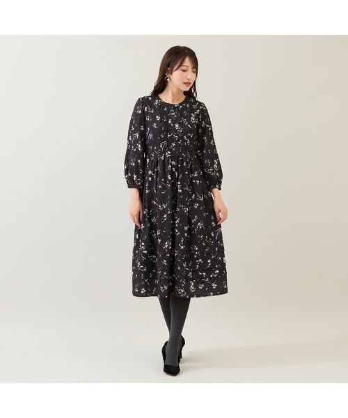 Rose Tiara / ローズティアラ ミニ丈・ひざ丈ワンピース | オリジナルフラワーワンピース(ブラック)