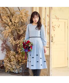 Rose Tiara / ローズティアラ ミニ丈・ひざ丈ワンピース | 【ウールライク素材】サテンリボンワンピース