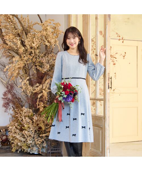 Rose Tiara / ローズティアラ ミニ丈・ひざ丈ワンピース | 【ウールライク素材】サテンリボンワンピース | 詳細1