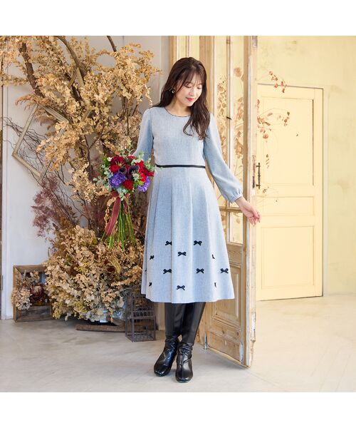 Rose Tiara / ローズティアラ ミニ丈・ひざ丈ワンピース | 【ウールライク素材】サテンリボンワンピース | 詳細2