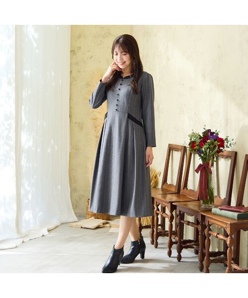 Rose Tiara / ローズティアラ ミニ丈・ひざ丈ワンピース | 【吸湿発熱/毛玉になりにくい】配色切替クラシカルワンピース | 詳細2