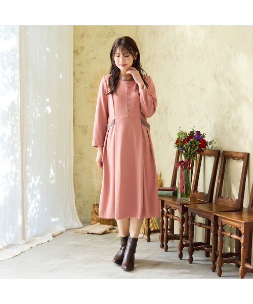 Rose Tiara / ローズティアラ ミニ丈・ひざ丈ワンピース | 【吸湿発熱/毛玉になりにくい】配色切替クラシカルワンピース | 詳細5