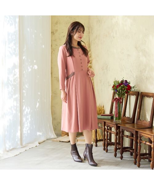 Rose Tiara / ローズティアラ ミニ丈・ひざ丈ワンピース | 【吸湿発熱/毛玉になりにくい】配色切替クラシカルワンピース | 詳細6