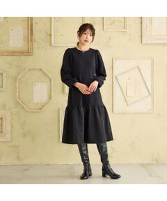 Rose Tiara / ローズティアラ ミニ丈・ひざ丈ワンピース | 【吸湿発熱/保温性】異素材切替ティアードワンピース