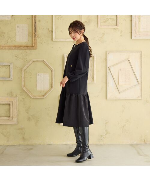 Rose Tiara / ローズティアラ ミニ丈・ひざ丈ワンピース | 【吸湿発熱/保温性】異素材切替ティアードワンピース | 詳細2