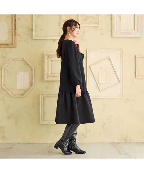 Rose Tiara / ローズティアラ ミニ丈・ひざ丈ワンピース | 【吸湿発熱/保温性】異素材切替ティアードワンピース | 詳細3