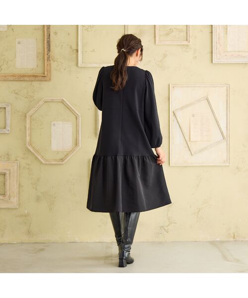 Rose Tiara / ローズティアラ ミニ丈・ひざ丈ワンピース | 【吸湿発熱/保温性】異素材切替ティアードワンピース | 詳細4