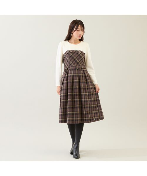 Rose Tiara / ローズティアラ ミニ丈・ひざ丈ワンピース | チェック切替ドッキングワンピース | 詳細4