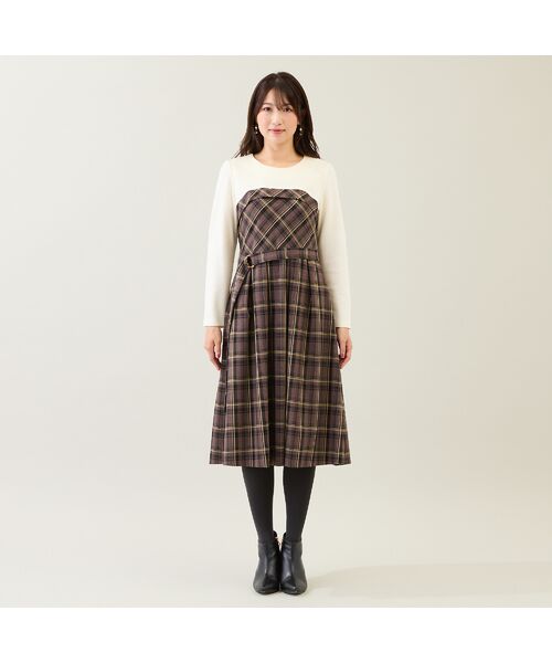 Rose Tiara / ローズティアラ ミニ丈・ひざ丈ワンピース | チェック切替ドッキングワンピース | 詳細7