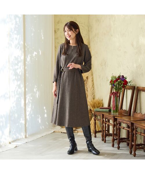 Rose Tiara / ローズティアラ ミニ丈・ひざ丈ワンピース | ライトツイードワンピース(ブラウン)