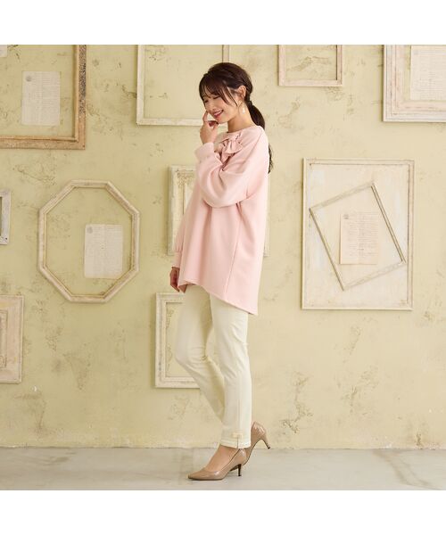 Rose Tiara / ローズティアラ その他パンツ | 【伸縮性◎/ストレッチ発熱】裾リボンレギンスパンツ(オフ)