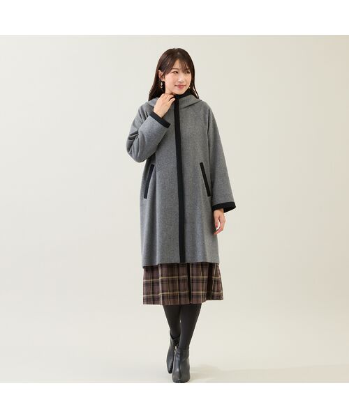 Rose Tiara/ローズティアラ フード付き配色切替えコート チャコール 46 Rose Tiara/ローズティアラ フード付き配色切替えコート チャコール 46