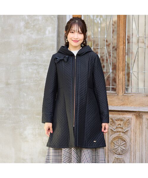 Rose Tiara/ローズティアラ 【M-StyleLuxe監修】【リボンクリップ付】キルティングリボンコート ブラック 46 Rose Tiara/ローズティアラ 【M-StyleLuxe監修】【リボンクリップ付】キルティングリボンコート ブラック 46